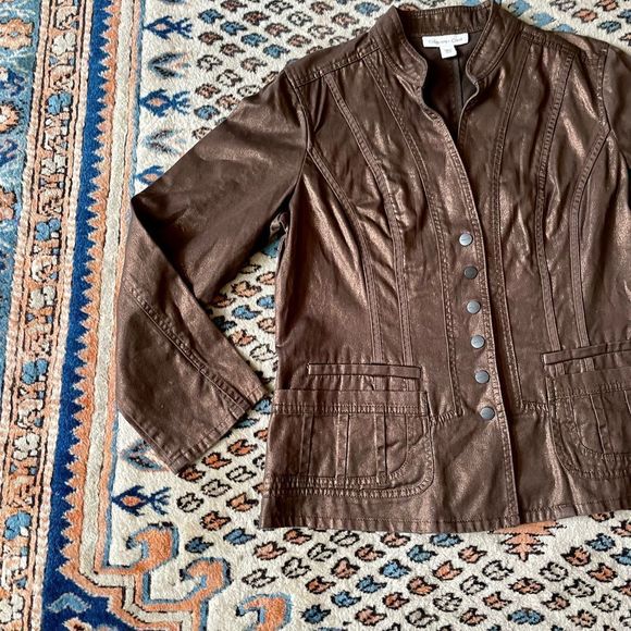 Coldwater Creek Bronze Button Collarless Military Jacket Blazer - Picture 3 of 5